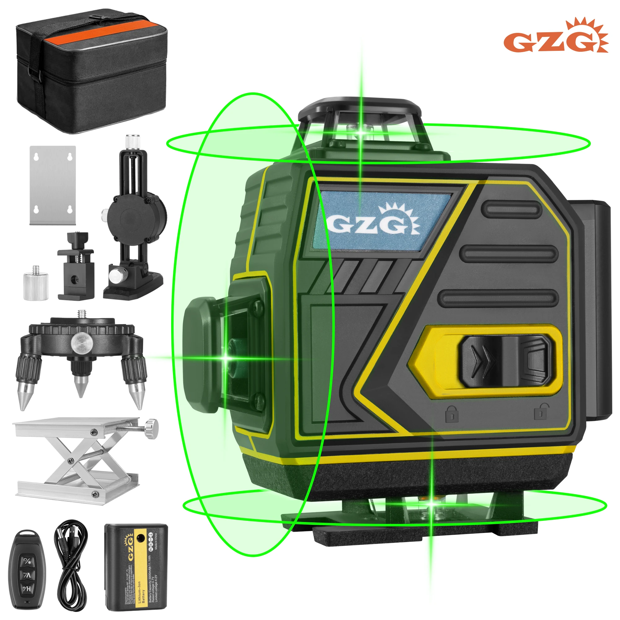 

1 шт. GZG профессиональный 4D перекрестный лазерный уровень, 4X360 зеленый луч, 16 линий, самовыравнивание, зарядка через USB, ≤36 В, 0,4-1 МВт,