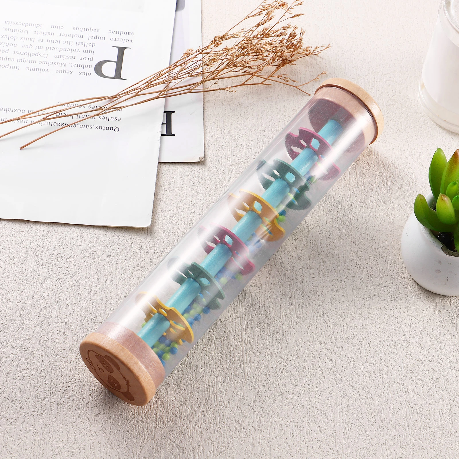 

Rainphone Maker Toy Rain Stick Musical Instrument Sound Toddler Kids Educational Soothing Cartoon Grasping Visual Auditory Beads
