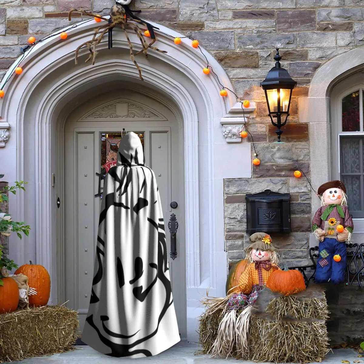 غاستون لاغافي كاريكاتير عباءة طويلة مقنعين الساحرة القرون الوسطى زي تأثيري كيب هالوين حفلة الكبار للجنسين