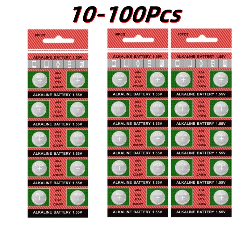 10-100pcs 2024-New 30mAh AG4 377 Battery SR626SW SR626 177 376 626A LR66 LR626 SR66 Button Cell Watch 1.55V Watch Batteries