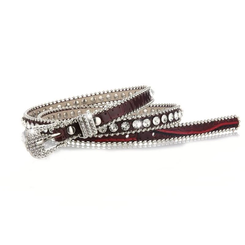 Q5WE Rhinestones Belt for Jeans Women Rhinestones Leather Belt Bling Studded Weste