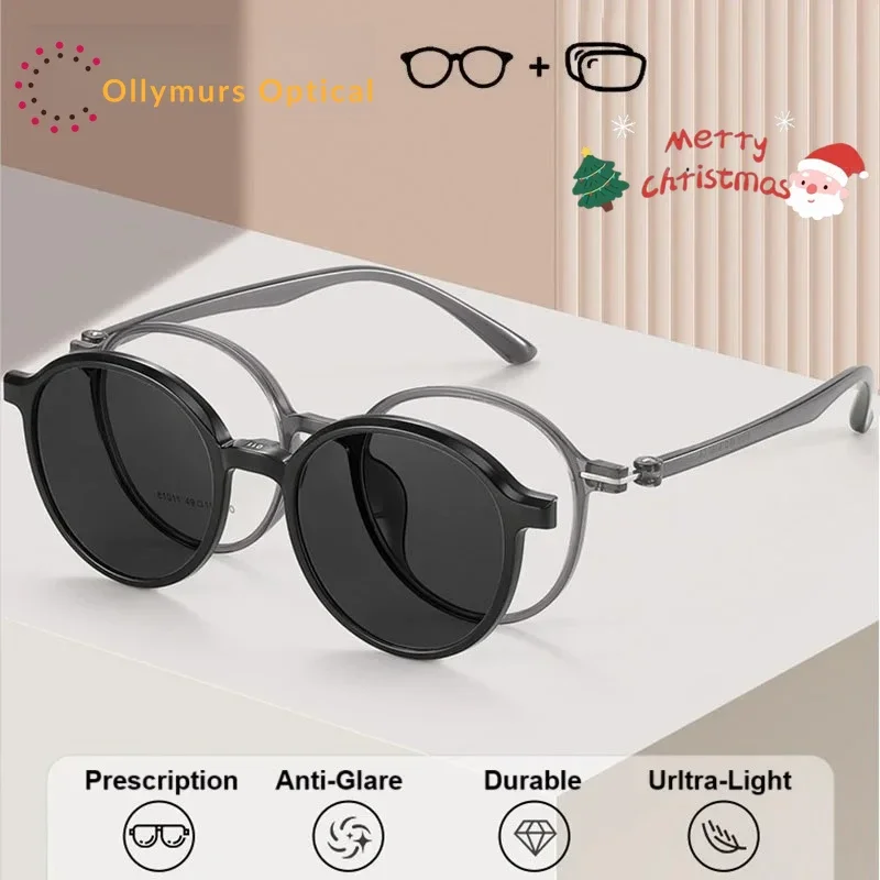 

Оптические очки Ollymurs для женщин и мужчин, очки для коррекции близорукости, дальнозоркости, прогрессивные очки, круглые очки с поляризационной клипсой