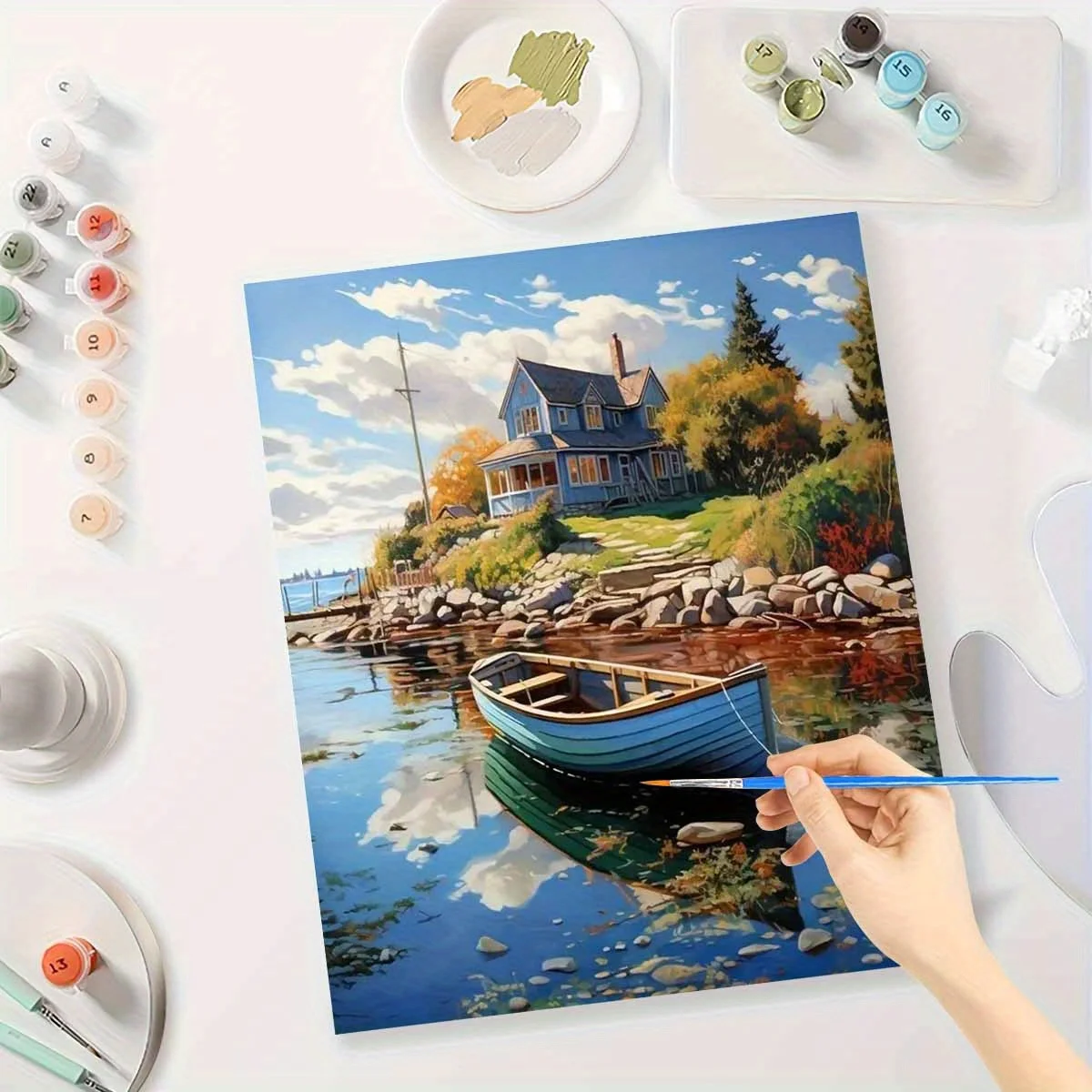 Professional Art Use Paint by Numbers Kit for Adults Beginner, Gift Canvas Painting Kits, Small Wooden Boat Oil Painting Kit, Pa