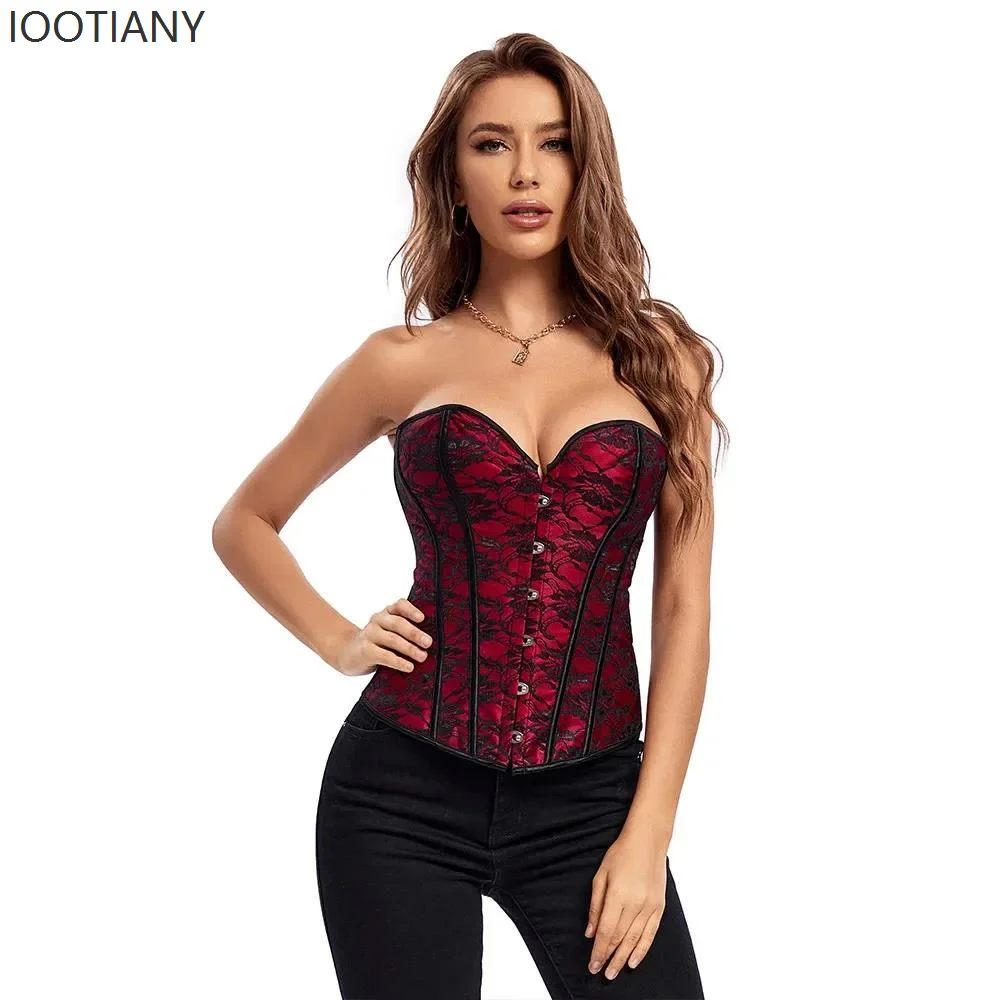 

CosplaySexy Corset And Bustier Plus Size Push Up Women Overbust Corselet Top Vintage Flower Print Lingerie Corselet Lace Up Kors