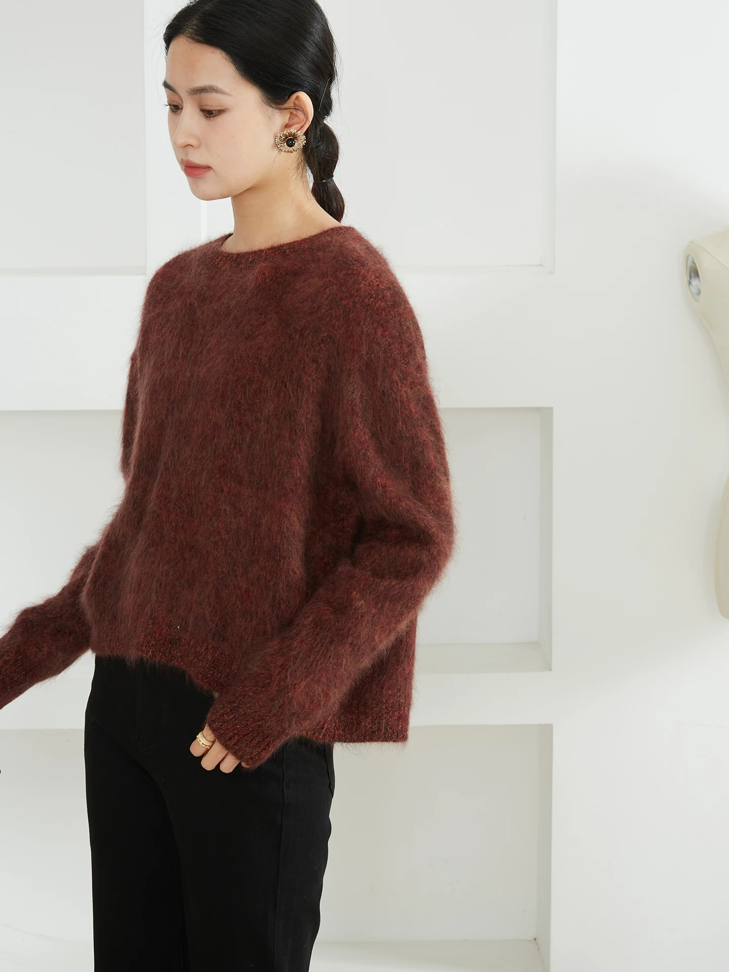 

00% Camere Thiened round Ne Sweater Women's Outerwear Casual Knitted irt Versatile Lazy Sle Home Comfortable Winter