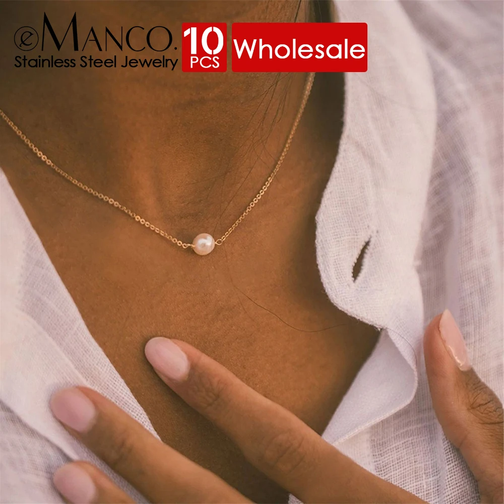 eManco 10PCS Stainless Steel Choker imitated Pearl Necklaces for Women Gold Color Layered Chain Necklace Fashionable  Jewelry