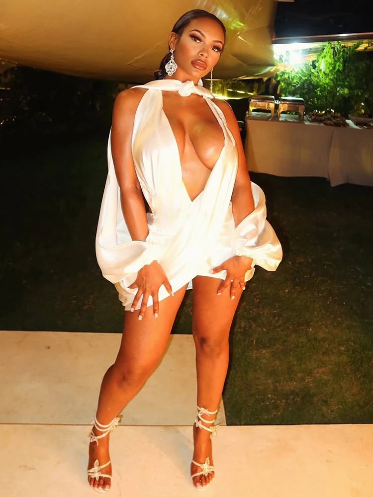 Sisterlinda Hohl Coquett Weihnachten Kleid Frauen Y2K Tiefem V-ausschnitt Unregelmäßigen Sexy Mitternacht Geburtstag Party Clubwear Halter Bodycon