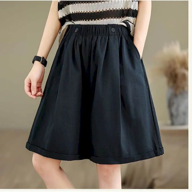 Solid Shorts Women Casual 2026 Summer Workwear Vintage A-line Wide Leg Five-point Pants Casual Cargo Shorts Loose Women Clothing
