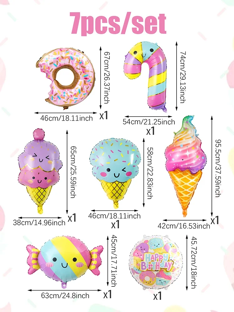 Bunte Sommer-Bonbon- und Eiscreme-Themenballons Rosa Geburtstags-Prinzessinnen-Schokoladen-Donut-Folienballons-Set – Detail 1