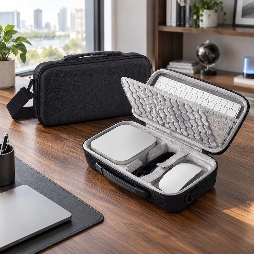 Black EVA Hard Shell Storage Case With Compartments For Mac For Mini For M6 Mouse Keyboard Travel Protective Bag