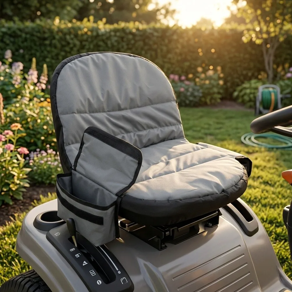 Waterproof Riding Mower Seat Cover with Elastic Fit For Durable 600D Oxford Cloth Two Side Pockets and Back Storage
