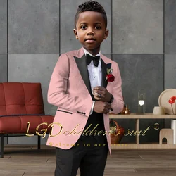 Children's wedding suit 2-piece suit, fashionable pink floral jacket with peaked lapel, customized tuxedo suit for boys