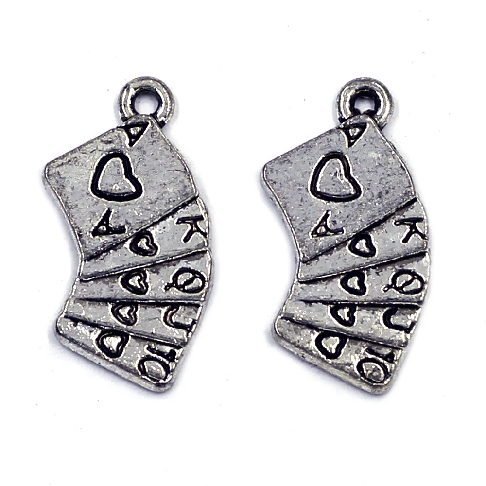 

50PCS Antique Silver Tone Playing Cards Pendants Charms for DIY Necklace Creative Handicrafts Supplies Handmade Gift Accessories