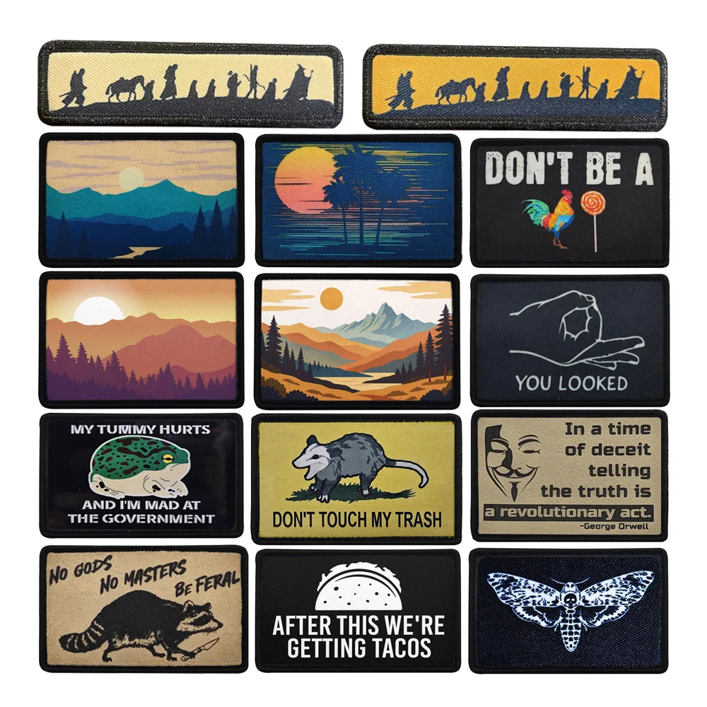 Outdoor Bag Accessories Badge Printed Sunrise and Sunset Scenery Lord of The Rings Anime Armband Backpack Palm Tree Patch