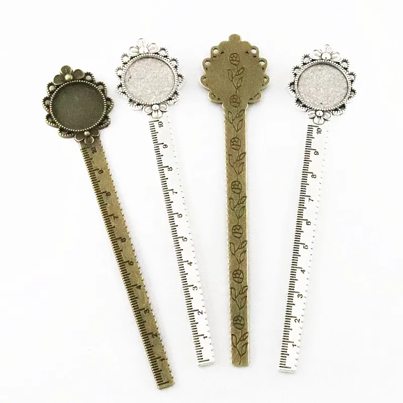 8Pcs Antique Silver Plated Bronze Color Vintage Ruler Bookmark Base Fit 20mm Cameo DIY Jewelry Accessories