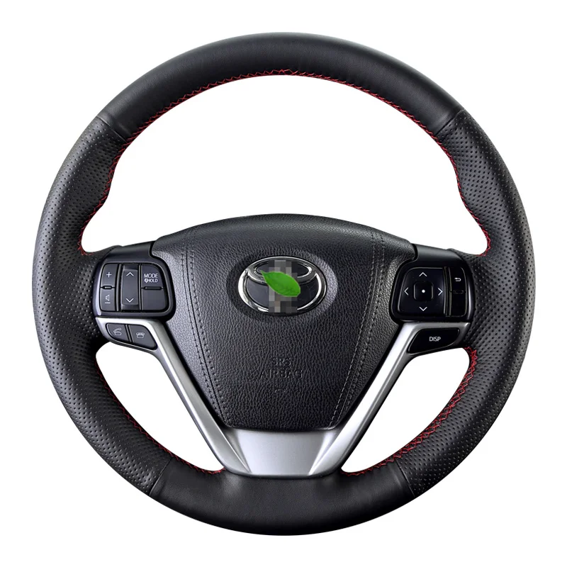 for Toyota Avensis Highlander Sienna 2014-2019 Hand Stitched Black Carbon Fider Steering Wheel Cover accessory