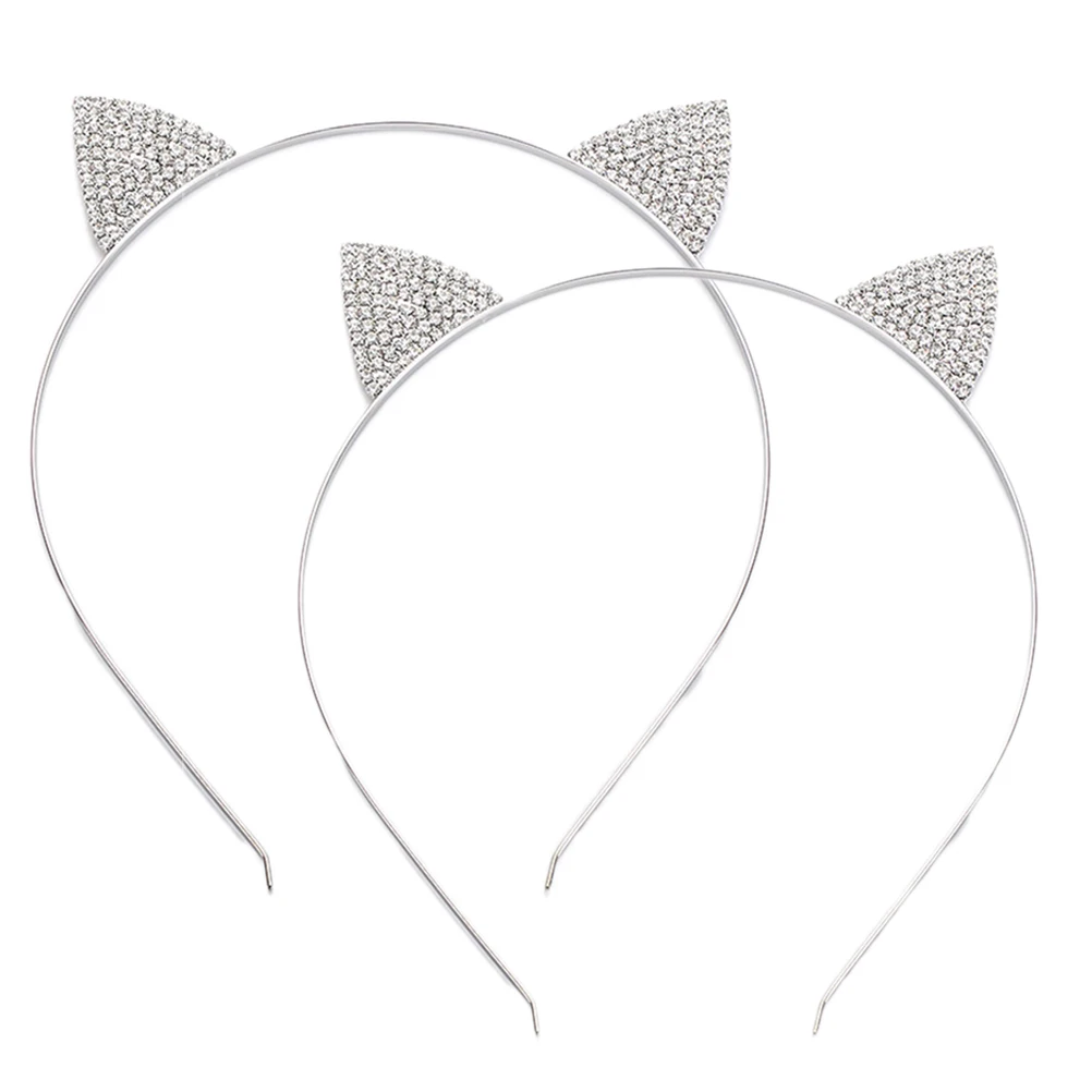 

2Pcs Cat Ear Headband Crystal Rhinestone Hairband for Women Girls Party Costume Accessories Cat Hair Band Crystal Headband