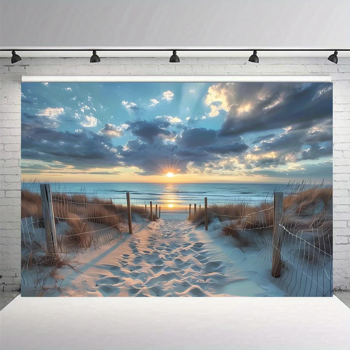VIKAMA Strand Sonnenuntergang Farbverlauf Wandteppich Holzzaun Handwerk Wohnzimmer Resort Stil Meer Zimmer Home Decor
