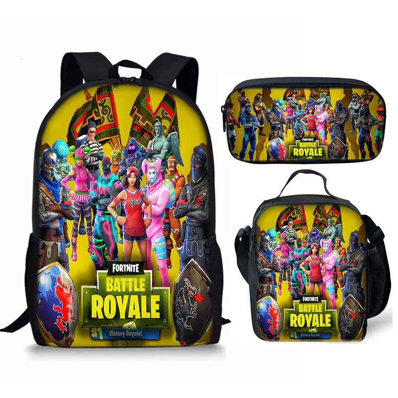 

3pcs Fortnite Game Backpack Anime Schoolbag Large Capacity Student Shcool Bags Pencil Bag Kawaii Lunch Bag cute Birthday Gifts