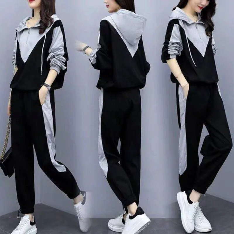 Leisure Sports Set for Women 2024 Spring and Autumn New Hooded Loose and Slim Fashion Casual and Age Reducing Two Piece Set