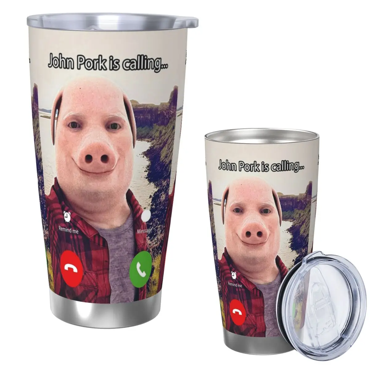 John Pork Is Calling Answer Call Phone Stainless Steel Tumbler Vacuum Insulated Mug Thermal Cold Cup Straw With Lid 20oz