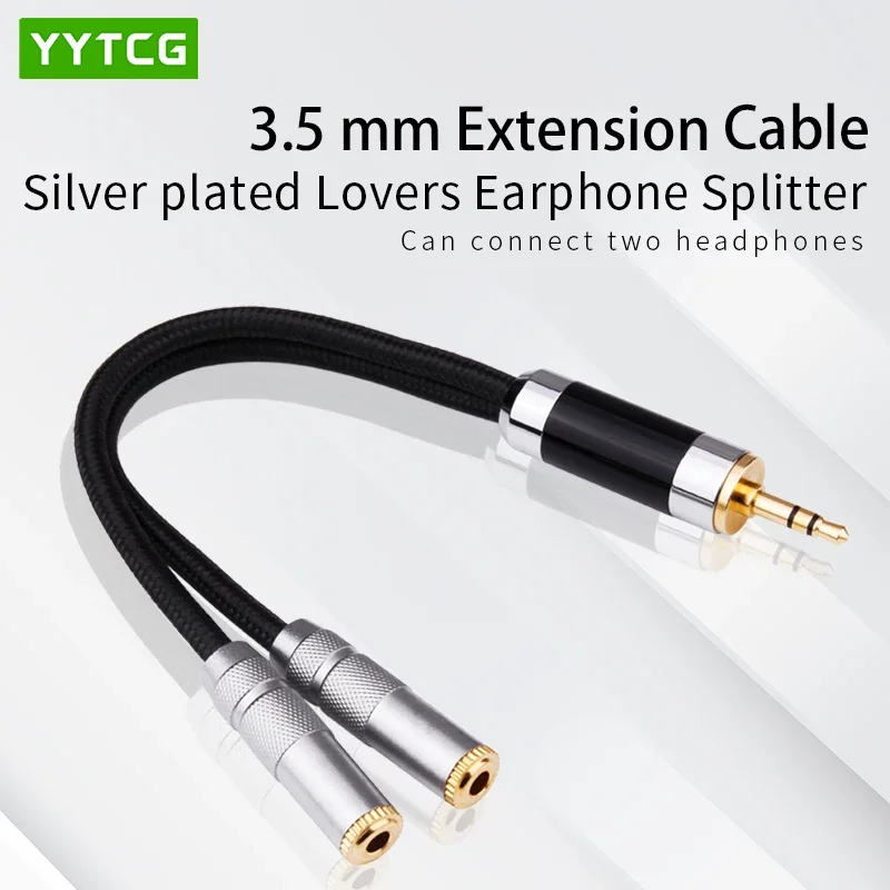 

YYTCG 3.5mm To Dual Y Plug Audio Headset Jack Splitter Share Cable Adapter Golden Connector Earpiece for Earphone Headphone