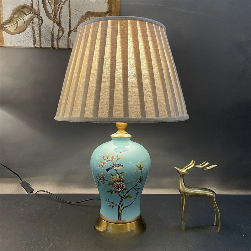 Retro Blue and White Porcelain Ceramic Desk Lamp Living Room Next To The Sofa Bedside Advanced Atmosphere Household Lig Fixtures