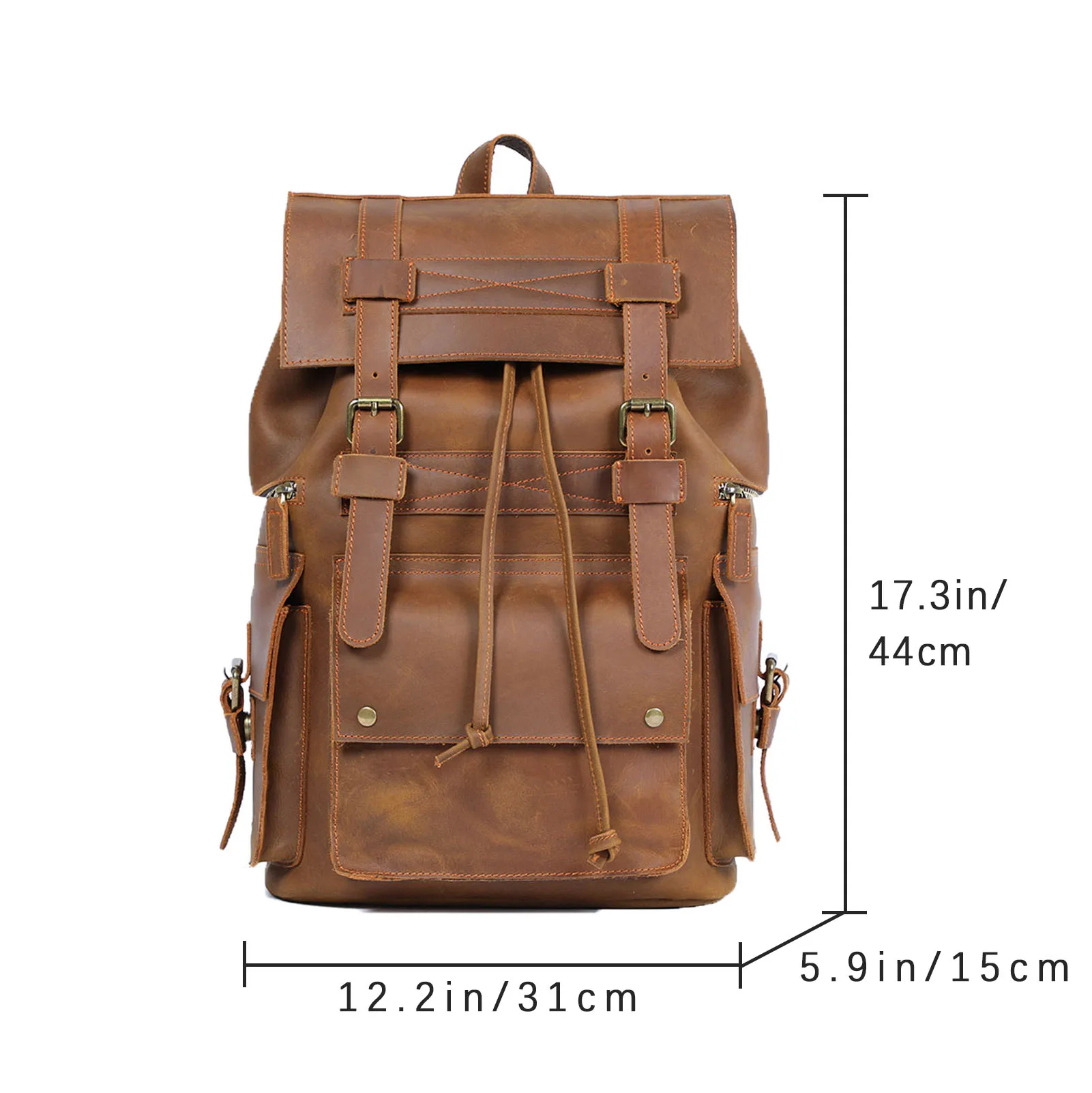 S.WORKER Vintage Echtleder Herrenrucksack Laptop-Tasche Casual Crazy-Horse Leder Schultasche Outdoor Reise-Weekender-Tasche – Detail 3