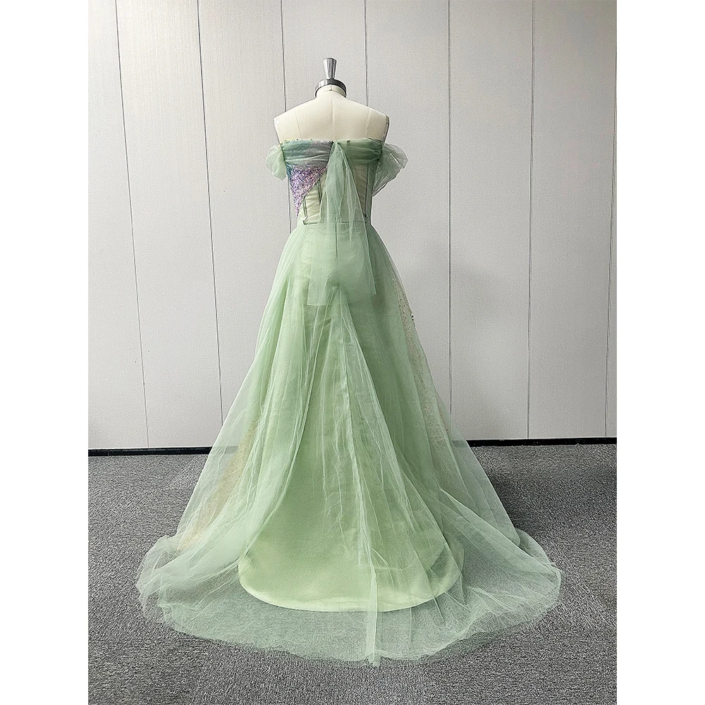 Green V-Neck Beading Cape Sleeve Evening Dresses Chapel Train Formal Occasion Luxury Gowns For Elegant Women Guest 2024