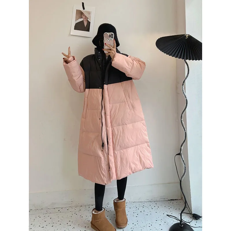 

White Duck Down Puffer Long Jacket Coat hoody Women's Winter Ins Style 2023 New Over-the-Knee Warm Casacos De Inverno Feminino