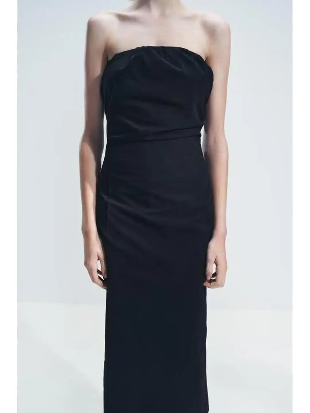 

Ele Folded oulder Straight Collar Tube Dr Autumn Winter Faion Gown French Sle without Sve Slim Fit Casual