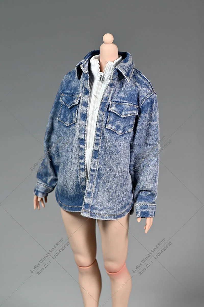 In Stock Multicolour 1/6 Scale Classic Washed Denim Shirt Loose Workwear Jacket Coat Model for 12Inch Female Action Figure