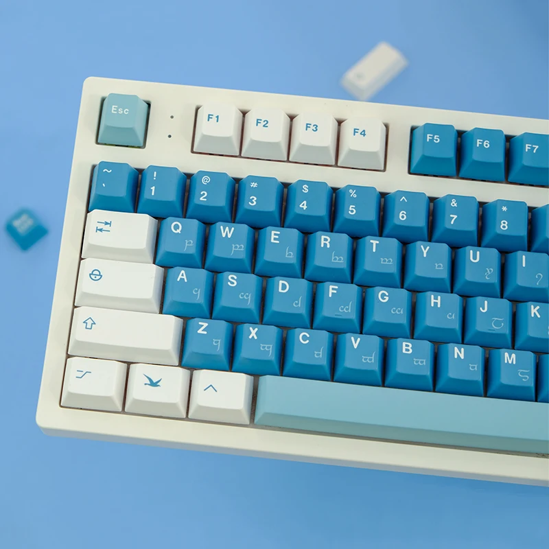

Колпачки для клавиш из ПБТ, 129 клавиш, колпачки для клавиш GMK Sea Fog, колпачки для клавиш с вишневым профилем, сублимационная краска для переключателей MX, колпачки для механических клавиатур