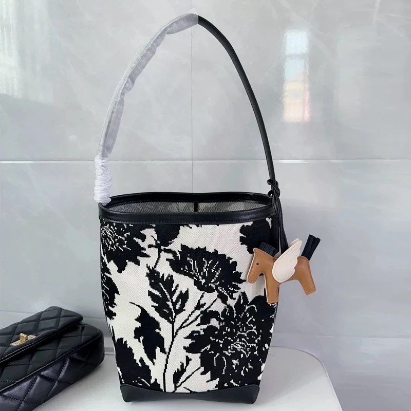 Chinese Style Mesh Bucket Bags For Women Luxury Designer Handbag And Purse 2024 New In Large Capacity With Inner Pocket Shoulder