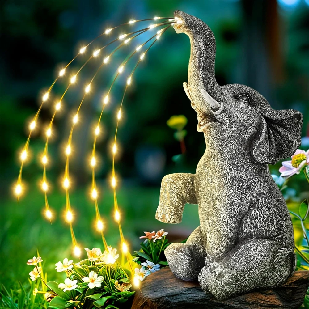 

Elephant Statue Solar Garden Light String Decor Birthday Gifts for Women Mom Outdoor Elephant Decor Ornament for Balcony,Yard