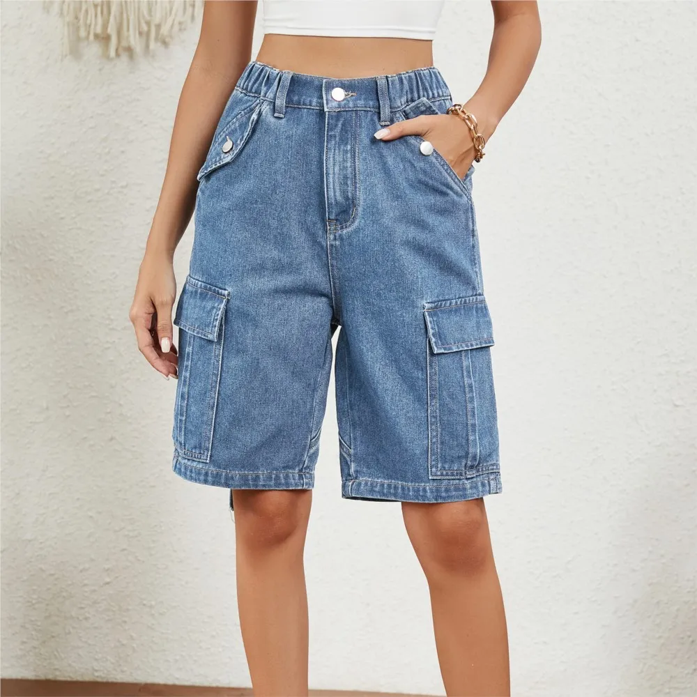 

Washed Personalized Denim Workwear Capre Pants For Women Shorts Donna Short De Mezclilla Para Mujer Jean Shorts Women Streetwear