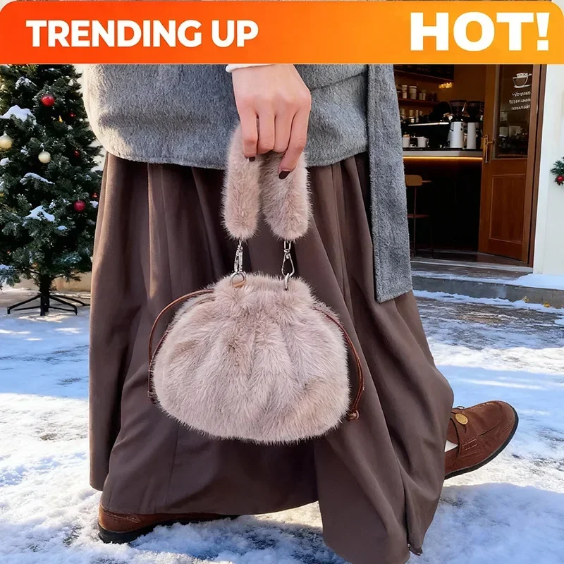 New Fashion Commuter Crossbody Bags Women Stylish Causal and Versatile Handle Bags Fluffy  Texture Simple Shoulder Bucket Bag