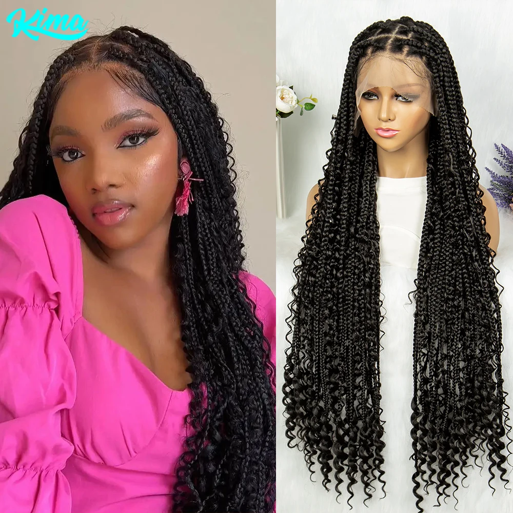 KIMA Full Lace Braided Wigs Africa Wig Synthetic Lace Front Wig With Baby Hair For Black Women Wig Curly Hair Wigs