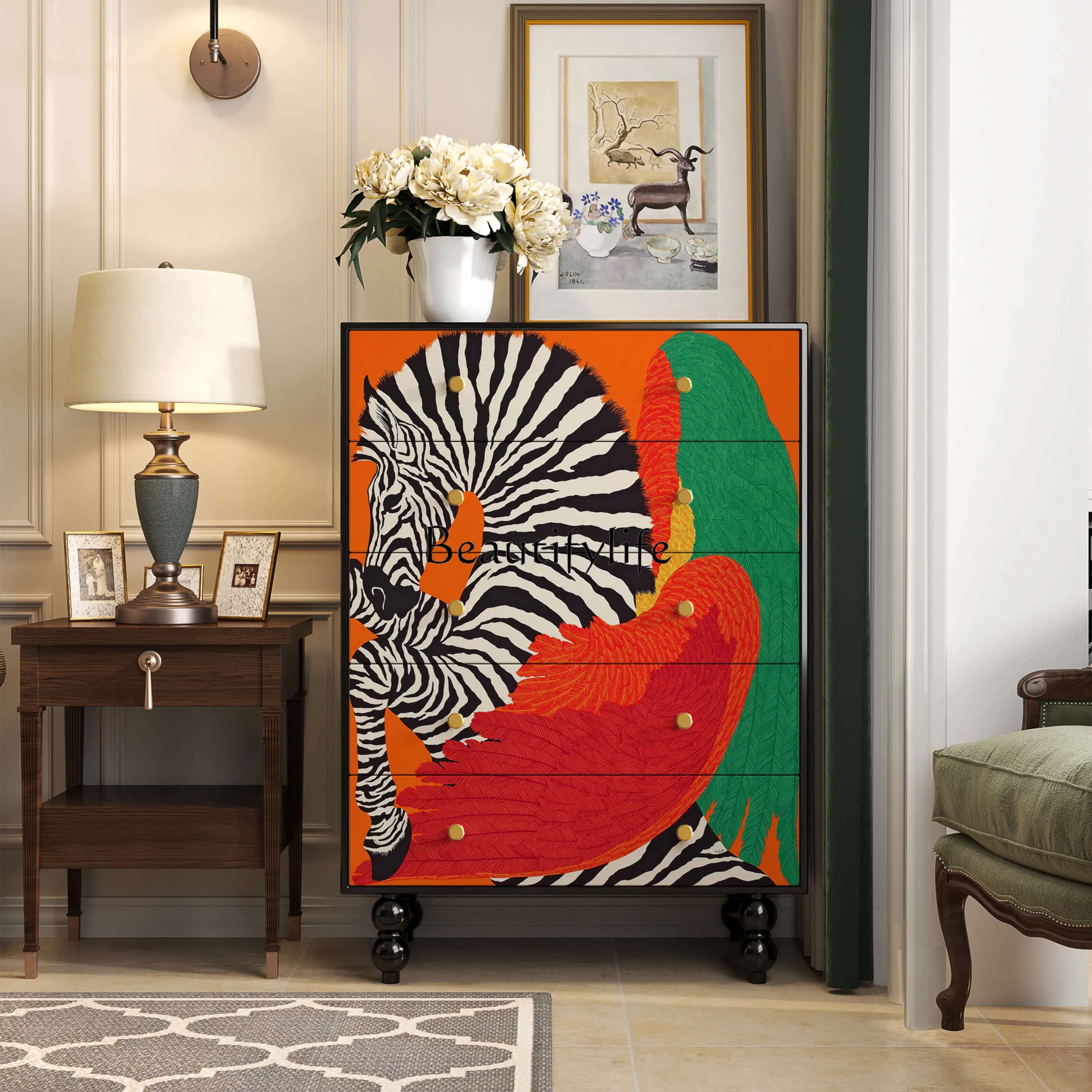 

ls 18 French solid wood chest of drawers homestay entrance decorative bedroom locker