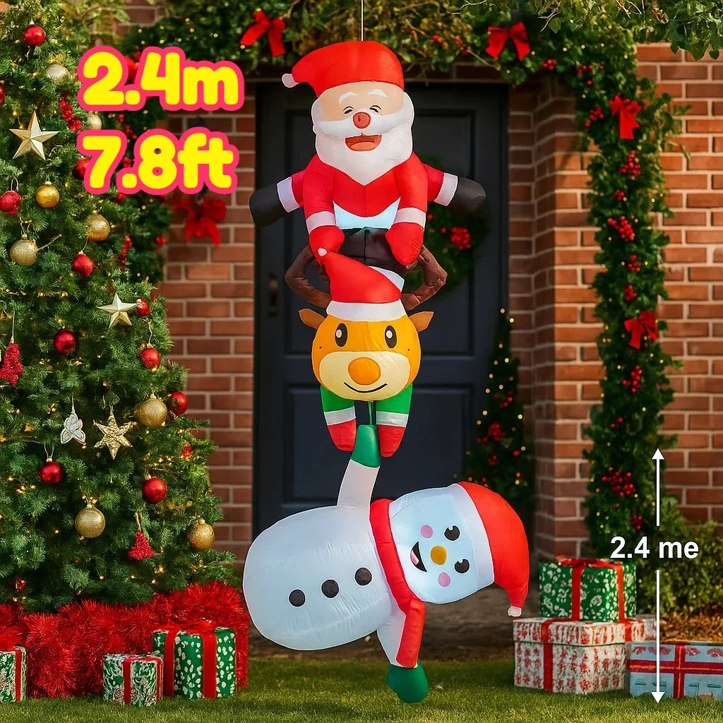 2.4M/7.8FT Christmas Decorations Inflatable Toy Santa Reindeer Snowman Stacked Home Yard Xmas Ornaments LED Christmas Party Toy