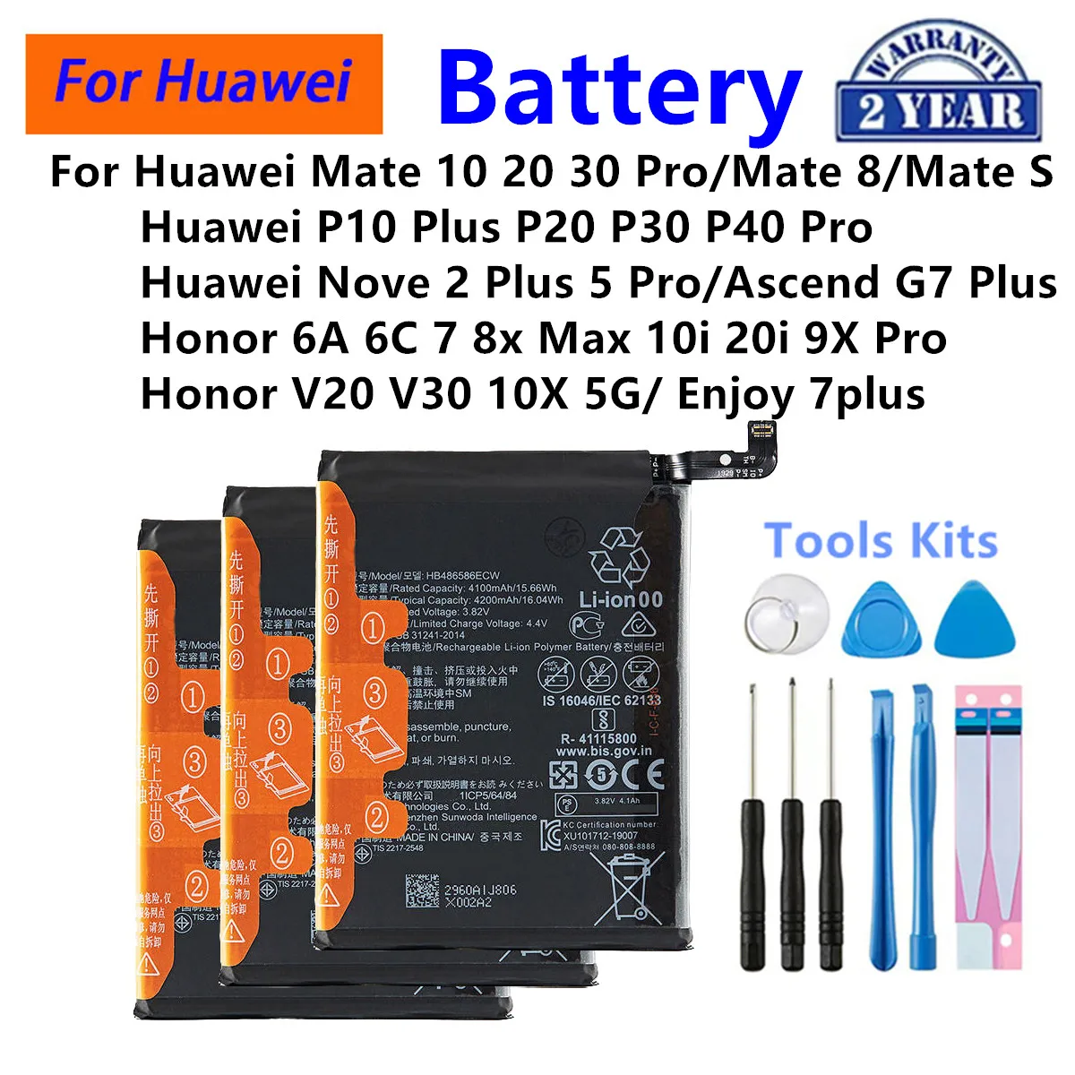 Battery For Huawei Mate10 20 30 Pro Mate 8 S P10 P20 P30 P40 Pro Nove 2 Plus 5 Pro Ascend G7 Honor 7 8X 10i 9X V20 V30 Enjoy 7