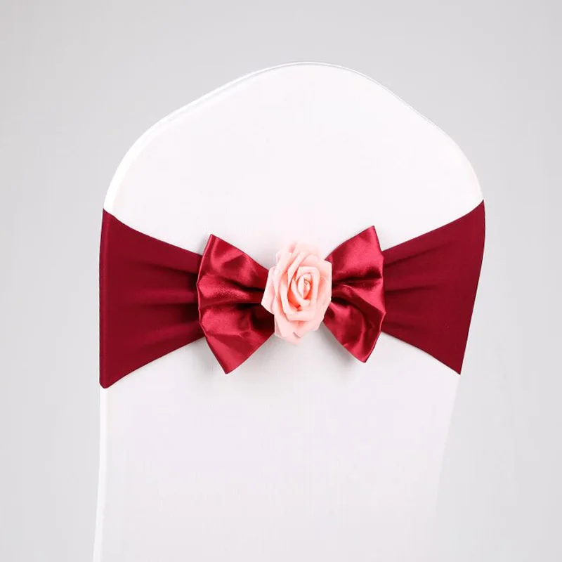 

Rose Flower Bow Chair Sashes for Wedding Chair Back Decorations Stretch Spandex Chair Bands Party Dinner Banquet Accessories