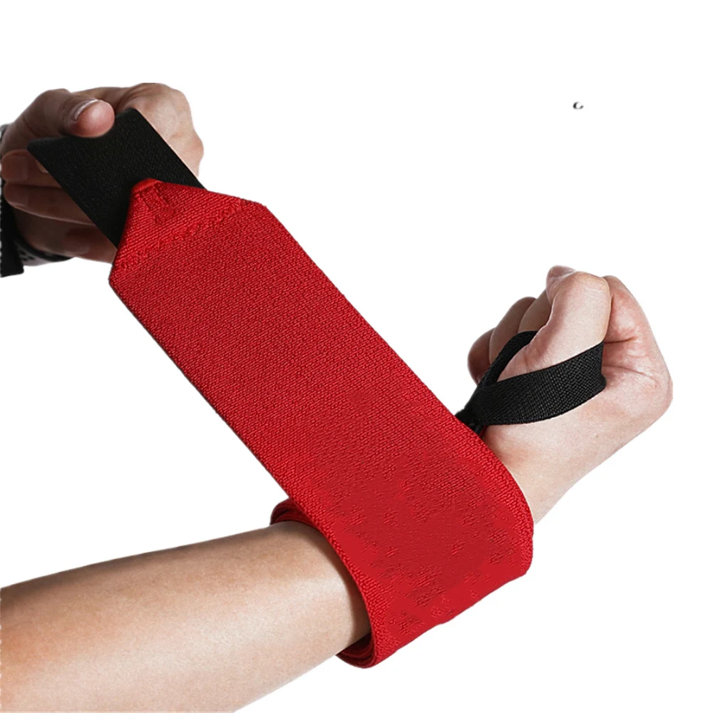 Stiff Wrist Strap for Weightlifting, Red Nylon, Powerlifting Wrist Wraps, Strength Training, Padded Sport Safety, 1Pair