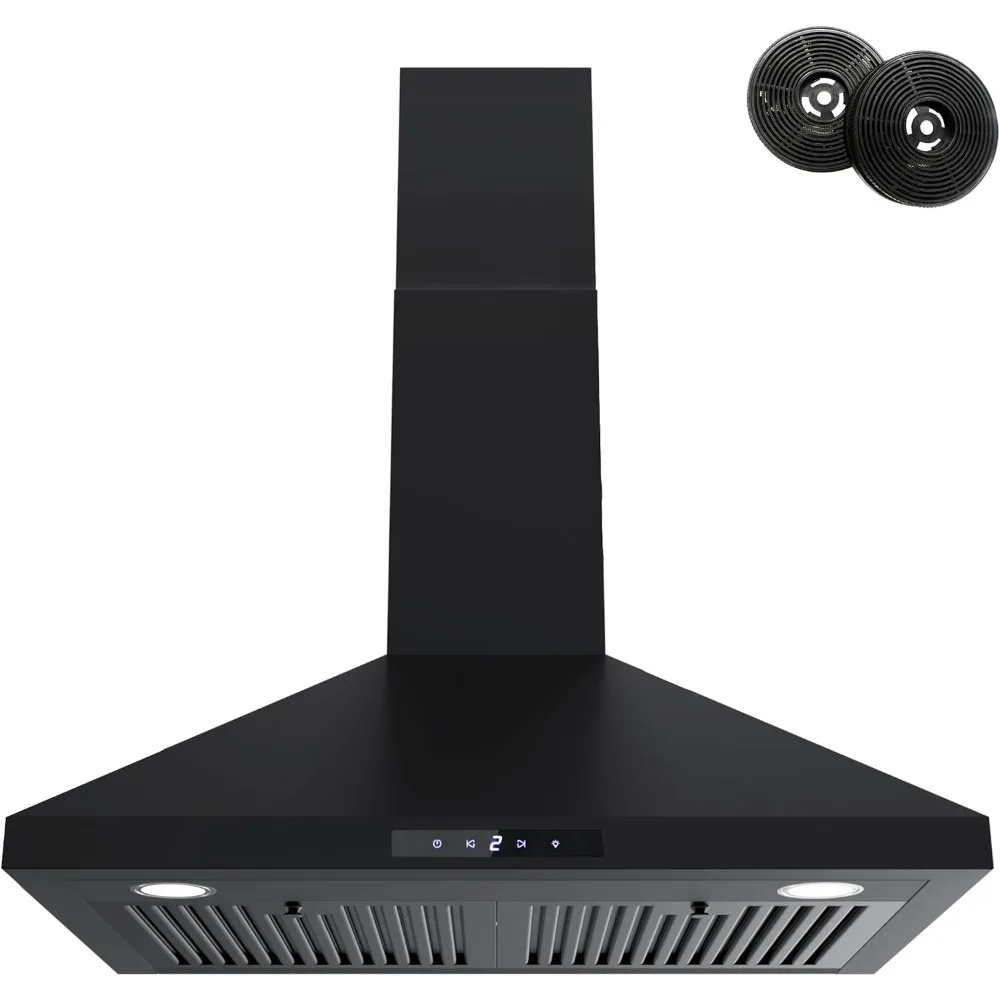 Black Range Hood 30 inch,Convertible Wall Mount Range Hood with Brushless Motor,450 CFM,9 Speed Fan,Soft Touch Controls