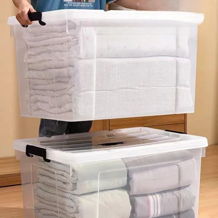 

Thiened Transparent Plastic Storage Box Clothes Organizer Box with Lid Hand Carry Large Size Home Use Storage Box