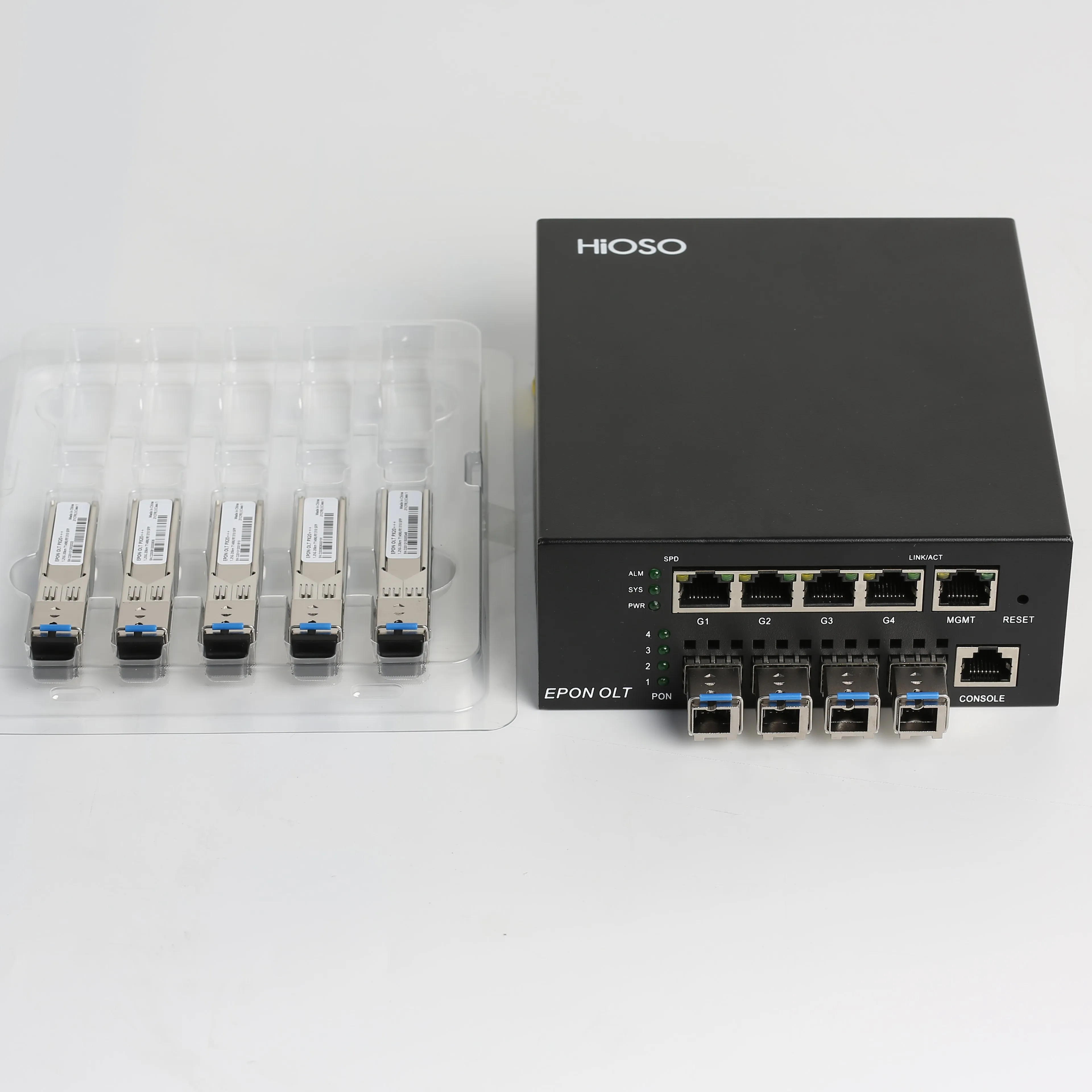 Imagem -02 - Hioso-mini 4pon Epon Olt Dc12v Web Snmp Compatível com Huawei Zte Fibra Casa Onus