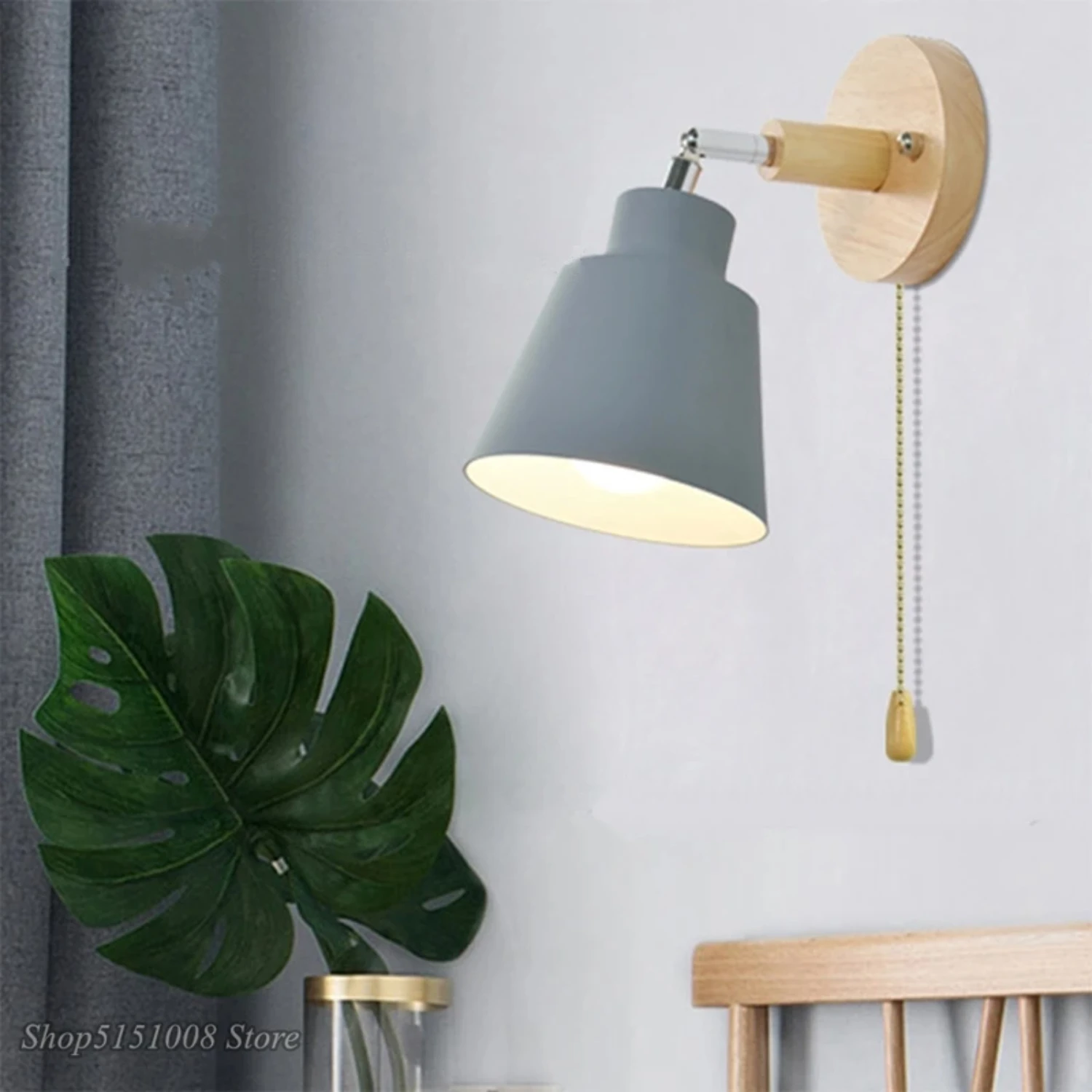 

Nordic wooden wall lights with Zipper switch sconce modern wall lamp bedroom bedside lamp macaroon wall sconce Freely rotatable