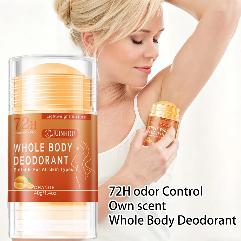 

Дезодорант-стик JUINHOU с легким апельсиновым ароматом, удобный для переноски, эффективно устраняет проблему запаха подмышек.