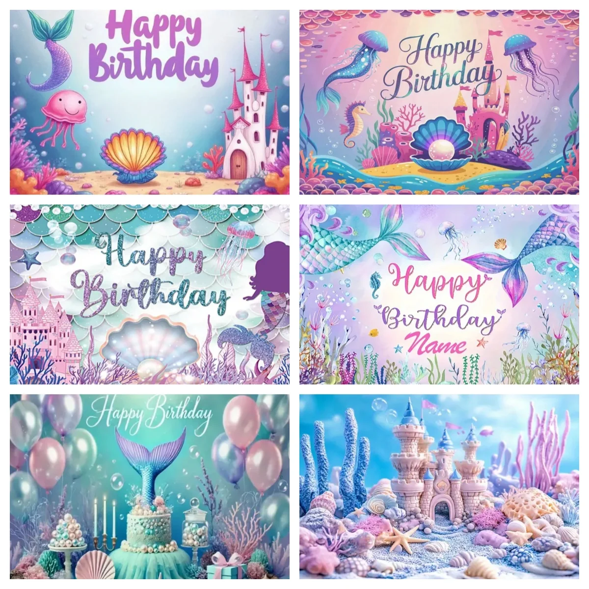 

Mermaid Under The Sea Theme Birthday Party Decoration Backdrop Girl Princess Underwater World Castle Photography Background Prop