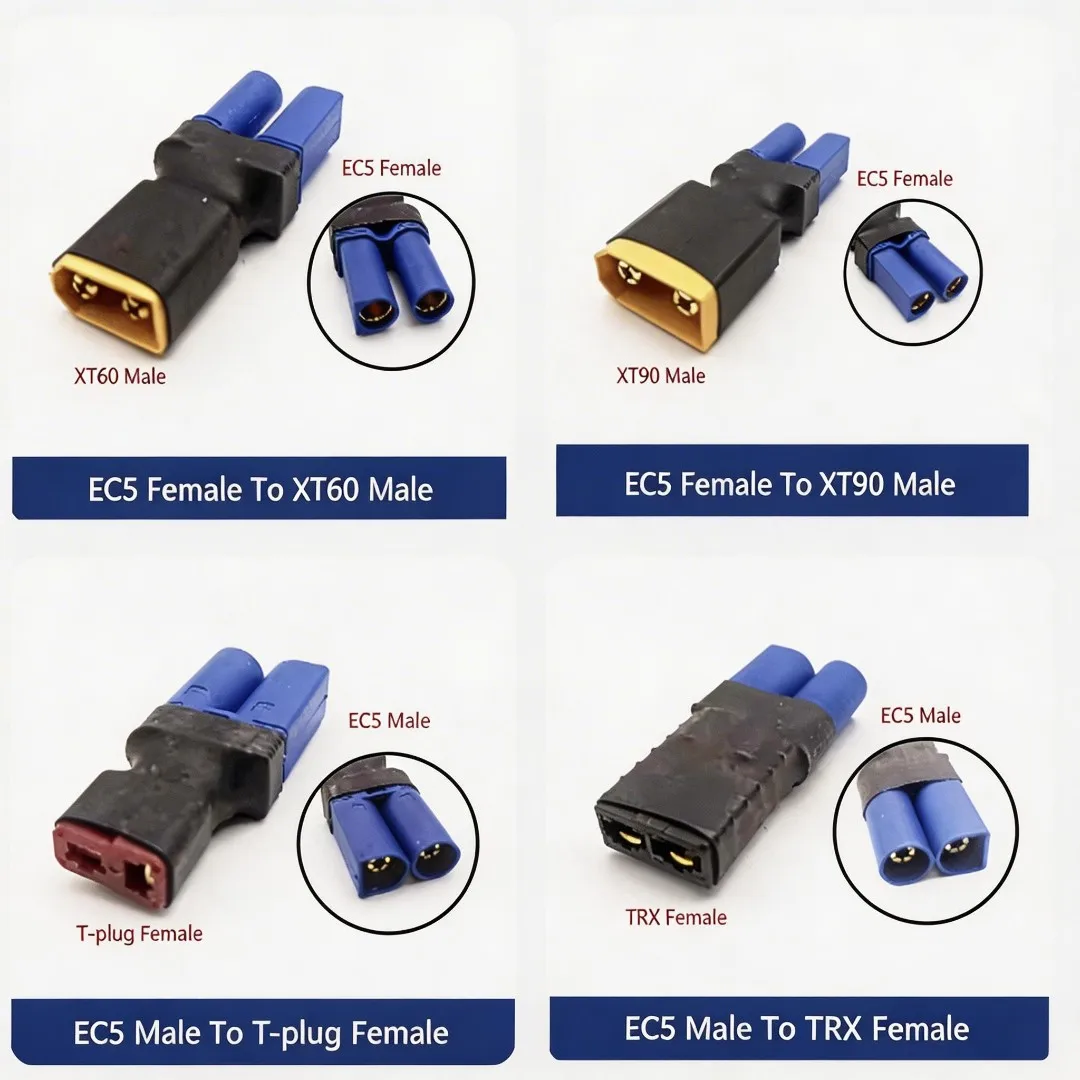 Aircraft Model Lithium Battery Conversion Plug Adapter EC3/EC5 to XT60/XT90/TRX/T-Plug